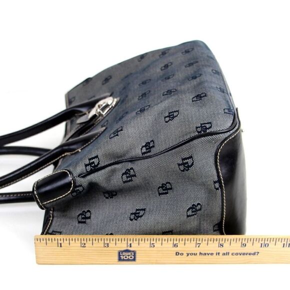 DOONEY & BOURKE GRAY DB CANVAS BLACK REAL LEATHER TRIM SHOULDER BAG TOTE HANDBAG - Picture 15 of 16